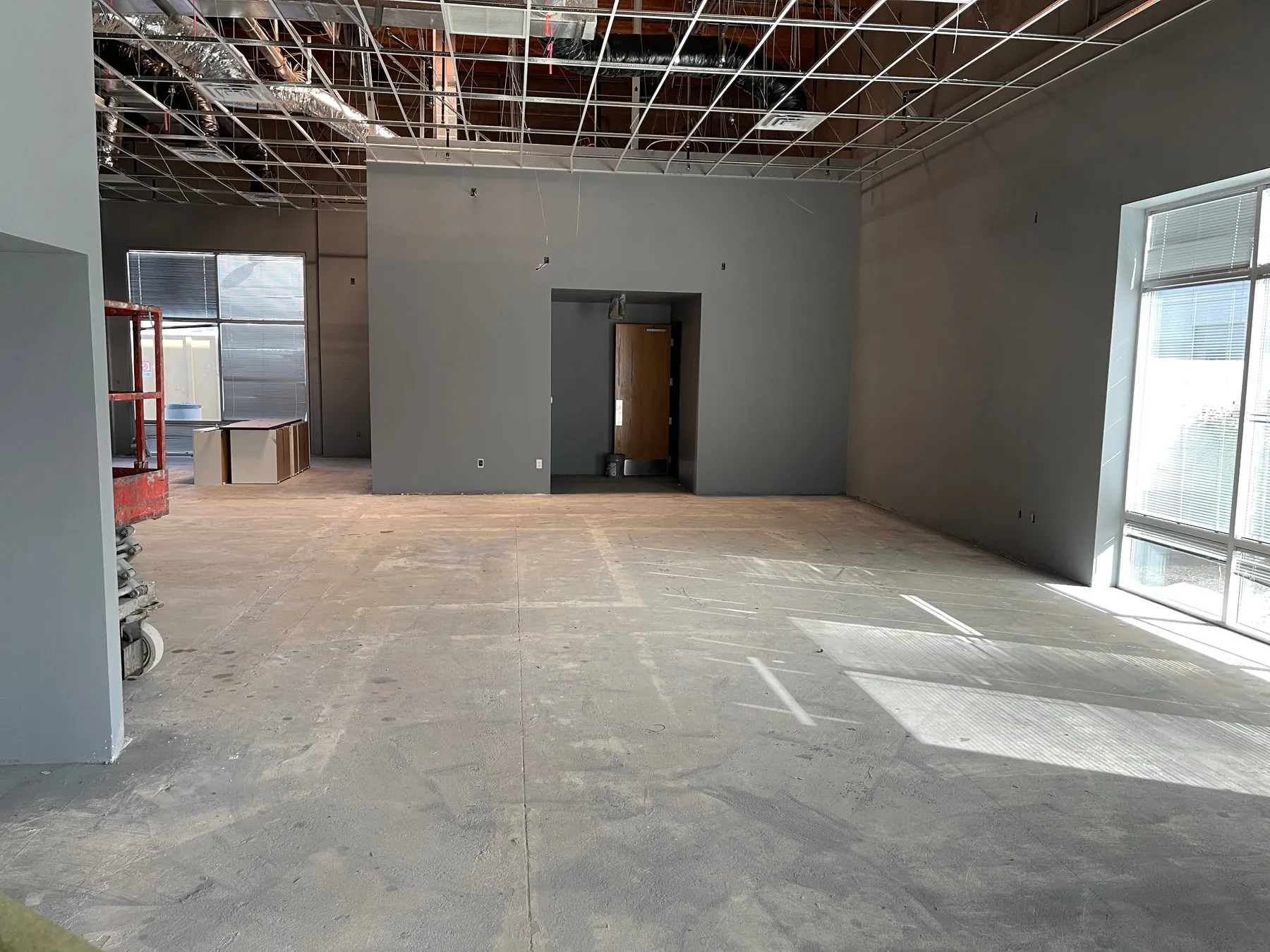 Framed and drywalled tenant space ready for finishes